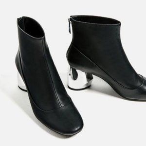 ZARA BLACK ANKLE BOOTS WITH METAL HEEL NWT, 6
